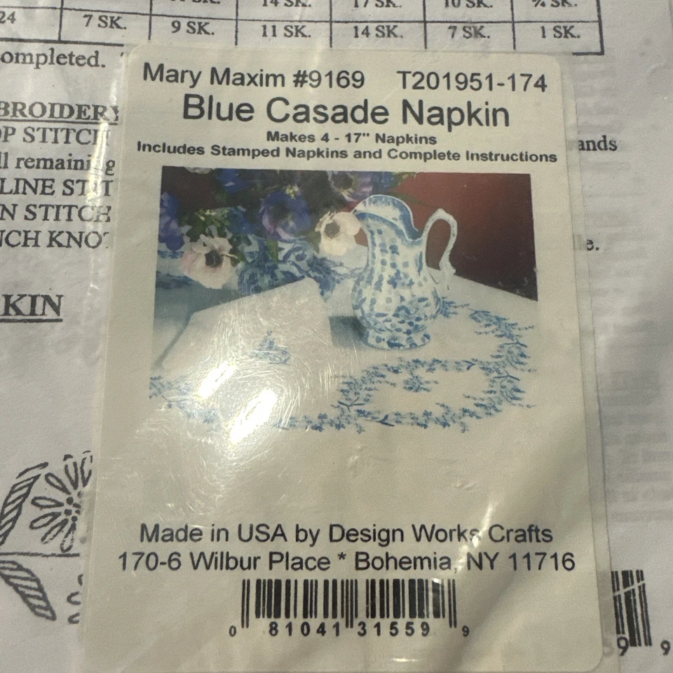 Tobin Stamped Cross Stitch Embroidery Tablecloth Blue Cascade 58x86 PLUS Napkins - Image 4 of 4