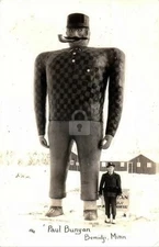 Bemidji MN Minnesota Paul Bunyan Statue 1940 RPPC Photo Postcard COPY