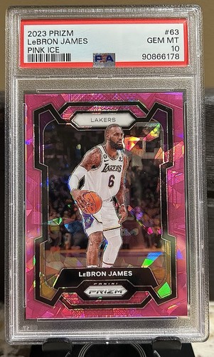 2023-24 Prizm Basketball LeBron James Pink Cracked Ice PSA 10 #63