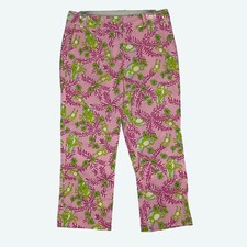 Lilly Pulitzer Vintage Pink  Green Monkey Print Cotton Blend Crop Pants Size 6