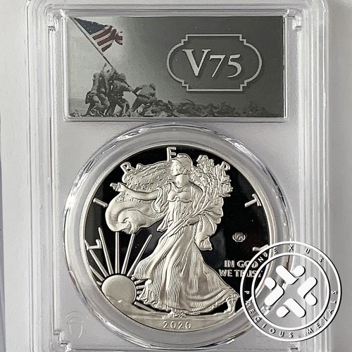 2020-W Proof $1 American Silver Eagle WWII 75th V75 PCGS PR70DCAM FS V75 Label - Picture 2 of 6