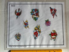 Vintage 1991 Spaulding Rogers Tattoo Flash Sheet D Series 50D Hearts