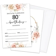 20PCS 80th Birthday Invitations for Women Double-Sided Birthday Invitations w...