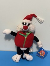 Vintage 1998 Looney Tunes Sylvester Santa's Christmas Gift plush toy J3 