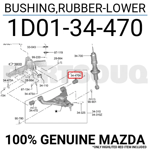 1D0134470 Genuine Mazda BUSHING,RUBBER-LOWER 1D01-34-470 | eBay