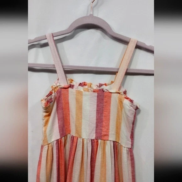 Vestido Gap Niños Lino Rayas Volantes Niñas M Multicolor Tiras Cottagecore Playa Foto 2 de 4