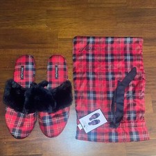 Victoria  s Secret red plaid ladies slippers with dust bag. Large 9/10.