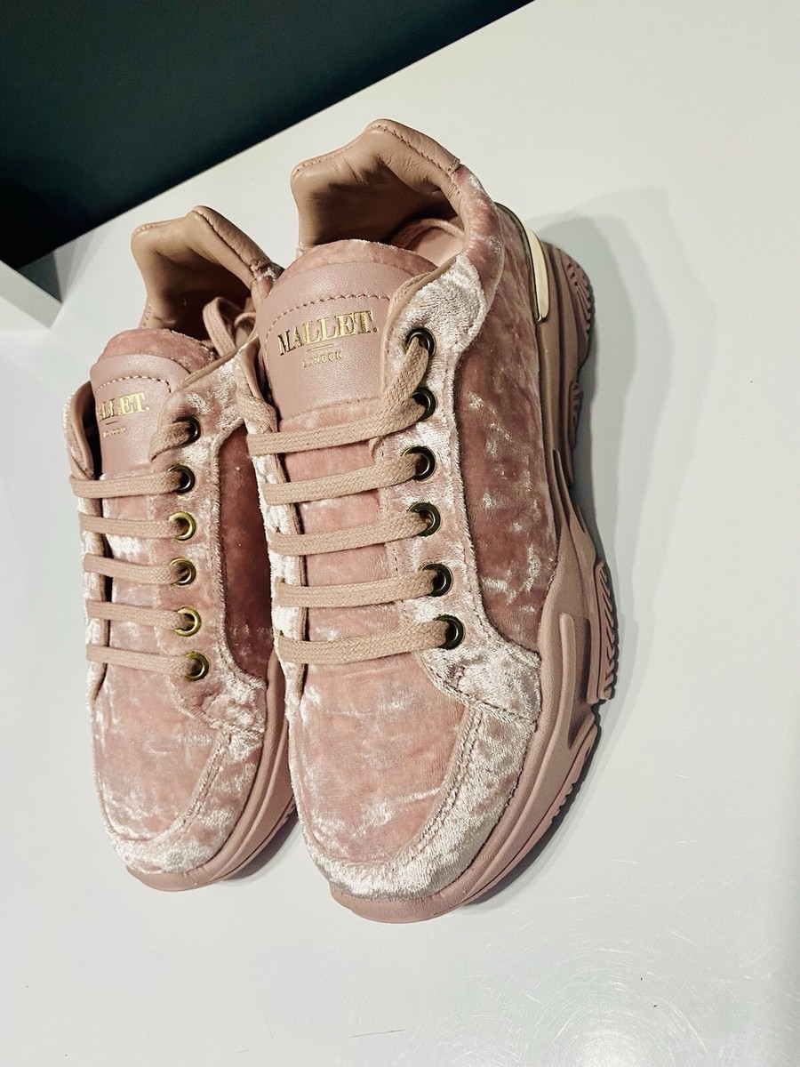 BRAND NEW MALLET LONDON Pink Crushed Velvet Trainers UK