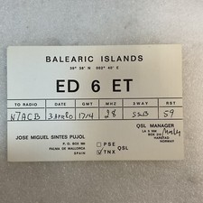 QSL Short Wave Ham Radio Card ED6ET Jose Miguel Sites Pujol Balearic Islands