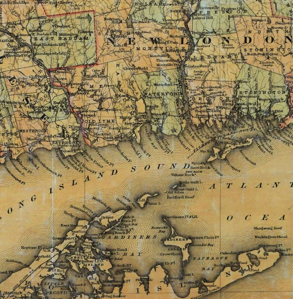 1891 Colton Rollup Map of Connecticut County Townships New Haven Hartford Mystic - Imagem 3 de 4