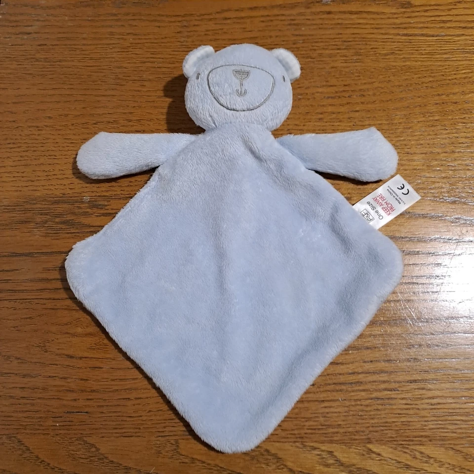 TESCO -F&F - BLUE BEAR - CHECKED EARS - COMFORTER BLANKET- HUG TOY - Image 2 of 4