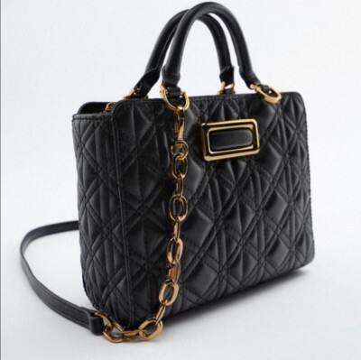 ZARA QUILTED MINI CITY BAG WITH CHAIN BLACK