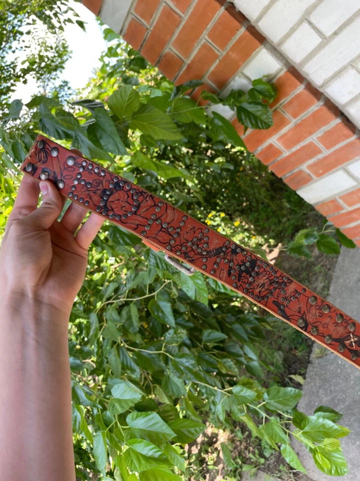 Cinturón de cuero genuino hecho a mano Ed Hardy vintage 96 х 4,2 Foto 3 de 4