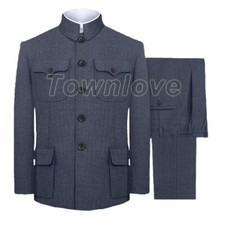 Chinese Men's Tunic Suit Coat Zhongshan Blazers Jackets  Trousers Traditional