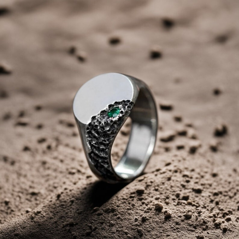 NATURAL EMERALD RING 925 STERLING SILVER RING HANDMADE SIGNET MENS RING ...