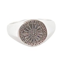 Anello con sigillo stella macedone in argento sterling, motivo chiave greca