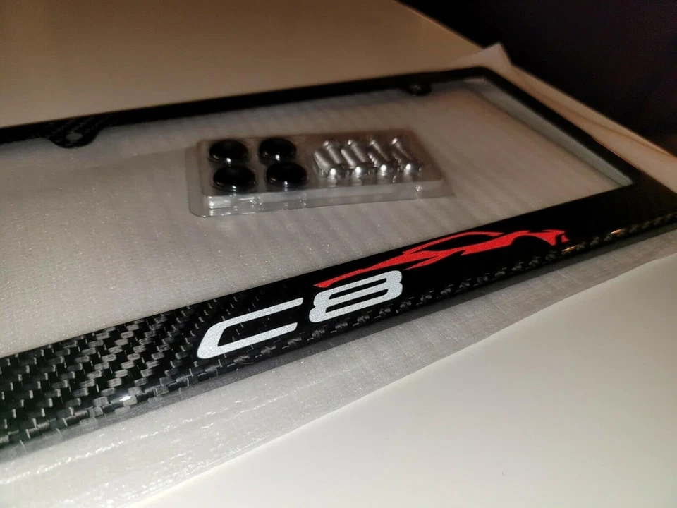 C8 Corvette Silhouette License Plate Frame 100% Carbon Fiber w/ Screws & Caps - Image 3 of 4