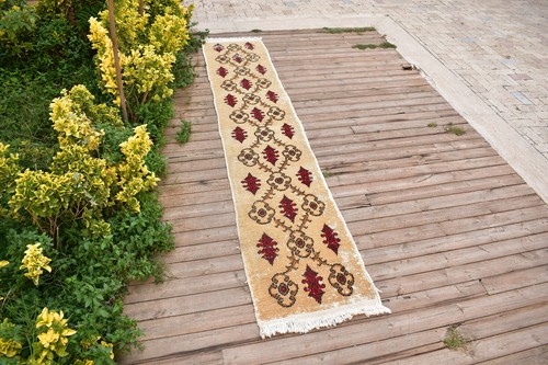 Turkish Rug 21''x110'' Oushak Kitchen Rug Runner Vintage Hallway Beige 1x9 Rug