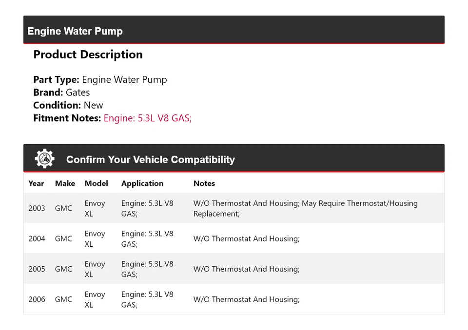Ворота водяного насоса для газового двигателя V8 2003-2006 GMC Envoy XL 5,3 л 2004 2005 - Изображение 2 из 4