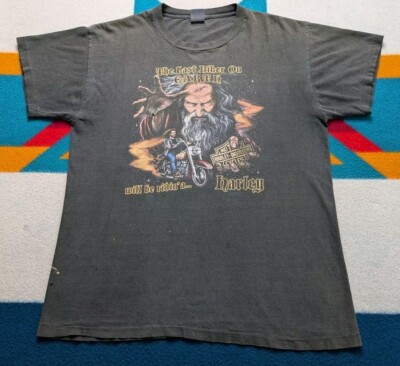 Vintage Harley Davidson 3D Emblem Wizard Shirt USA Single Stitch Last Biker XL