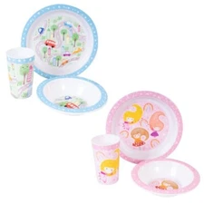 Children's 3 Piece Dinner Breakfast Set Cup Bowl Plate - Choose Design