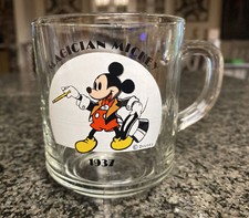 Disney Magician Mickey Mouse 1937 Clear Glass Coffee Mug Cup Made in USA