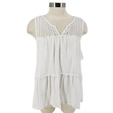 Style & Co Tank Top White Lace V Neck Sleeveless Peasant Shirt NWT Womens Medium