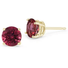 14K YG RUBY ROUND SHAPE STUD EARRINGS PUSH BACK Lab created 0.50 - 4.00 CARAT