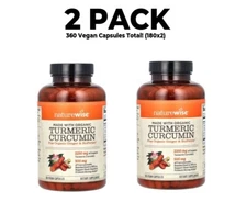 NatureWise, Organic Turmeric Curcumin, 2 PACK, 180 Vegan Capsules (360 total)