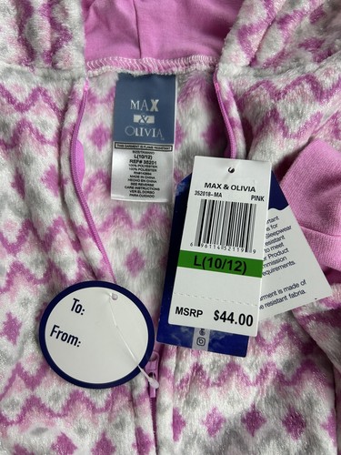 Max & Olivia Holiday Christmas One-Piece Zip Unicorn Pajamas Girls L (10/12) NWT - Picture 3 of 9