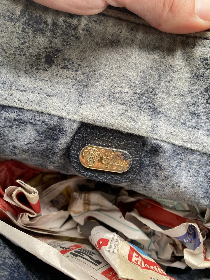 Auténtico Bolso de Hombro Gucci GG Supreme Sherry Line PVC Herrajes Dorados Azul Marino Foto 3 de 4