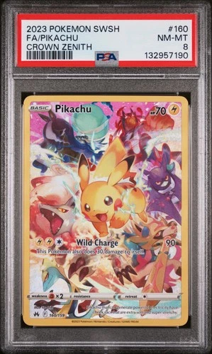 2023 POKEMON SWORD & SHIELD CROWN ZENITH #160 FULL ART/PIKACHU PSA 8