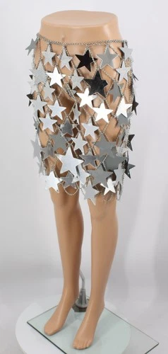 PACO RABANNE WOMENS METAL STAR CHAINMAIL SKIRT SIZE 40 SILVER RRP £769 IB