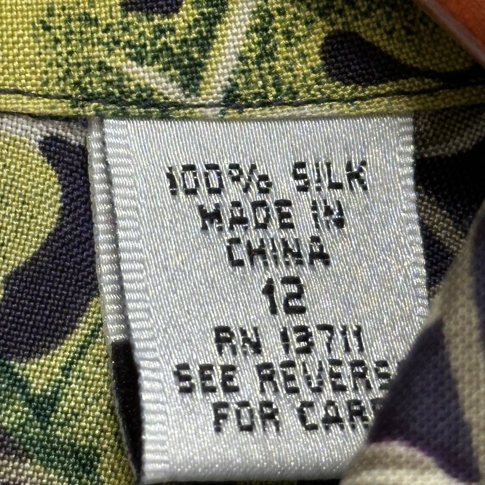 Blusa de Colección Valerie Stevens 100% Seda Floral Verde Marino Abotonada Para Mujer Talla 12” Foto 4 de 4