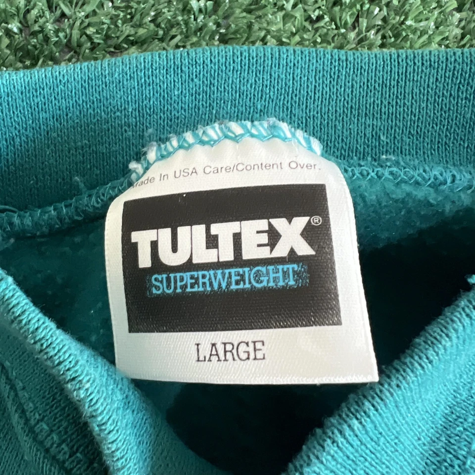 Sudadera De Colección Tultex Cuello Redondo Para Hombres Grande Verde Azulado Superwight Blanco EE. UU. 90s Foto 2 de 4