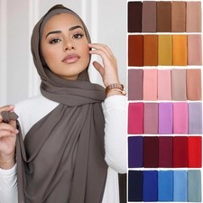 Womens Chiffon Hijab Scarf Long Solid Color Muslim Head Wrap Veil Headscarf