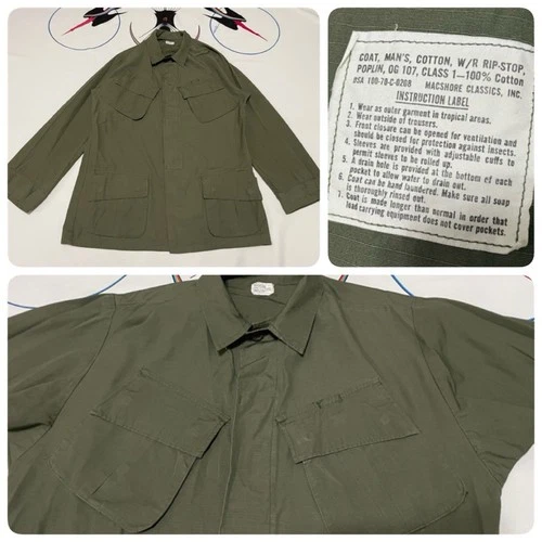 VTG 70s Military RipStop Poplin Slant Pocket Shirt Vietnam OG 107 M Long Mint!
