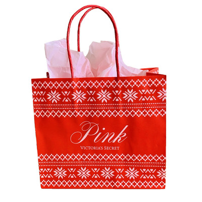 PINK Victoria s Secret Paper Shopping Bag New Gift Red 7.75  X 7  X 4 