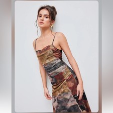 Cider MESH COWL NECK FLORAL RUCHED CAMI MAXI DRESS XL CC24-7