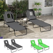 Sun Lounger Set of 2 Folding Recliner Chair Portable Reclining Garden Seat