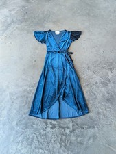 BHLDN Thrive Blue Velvet Flutter Sleeve Midi Wrap Dress size XS