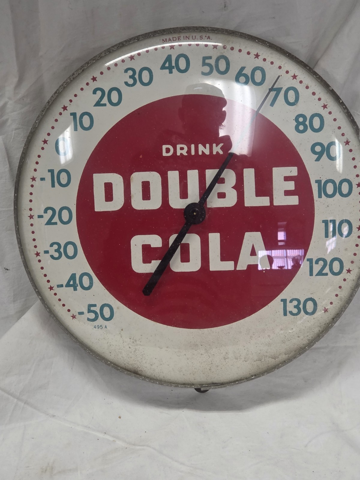 Vintage 1950s 12" Drink Double Cola Soda Advertising Glass Thermometer 495a USA