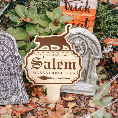 Salem Stadtschild - Katze - Gartenplakette: Outdoor Hexe Halloween Deko