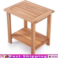 Effortless Assembly Acacia Wood Side Table Double Storage Indoor Outdoor Use