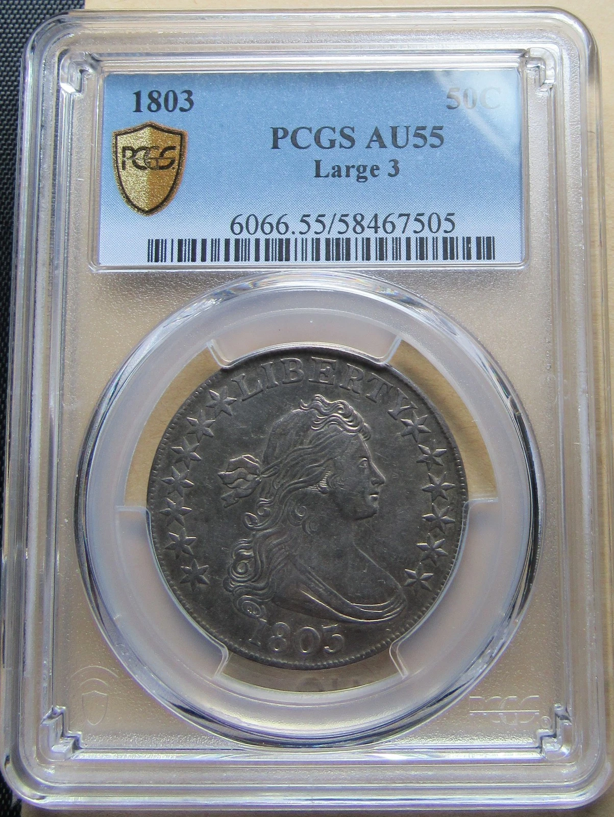 1803  Large 3 Draped Bust Half Dollar PCGS AU55, Top Quality, looks UNC!