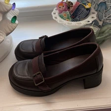 Vintage 90s Y2k Gitano brown slip on chunky heel platform Mary Jane Loafers