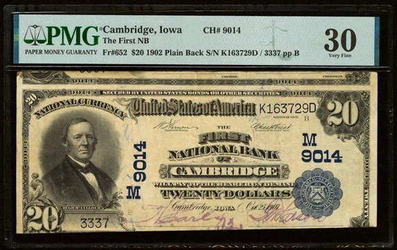 Cambridge, IA - $20 1902 Plain Back Fr. 652 The First National Bank Ch. # (M)90 - Image 2 of 2