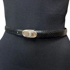 Black Dress Belt Womens Sz XS Narrow Adjustable Textured Faded Gold Tone Buckle