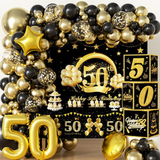 50th Birthday Party Decorations Set Black and Gold 50 Years Old Party Supplie...