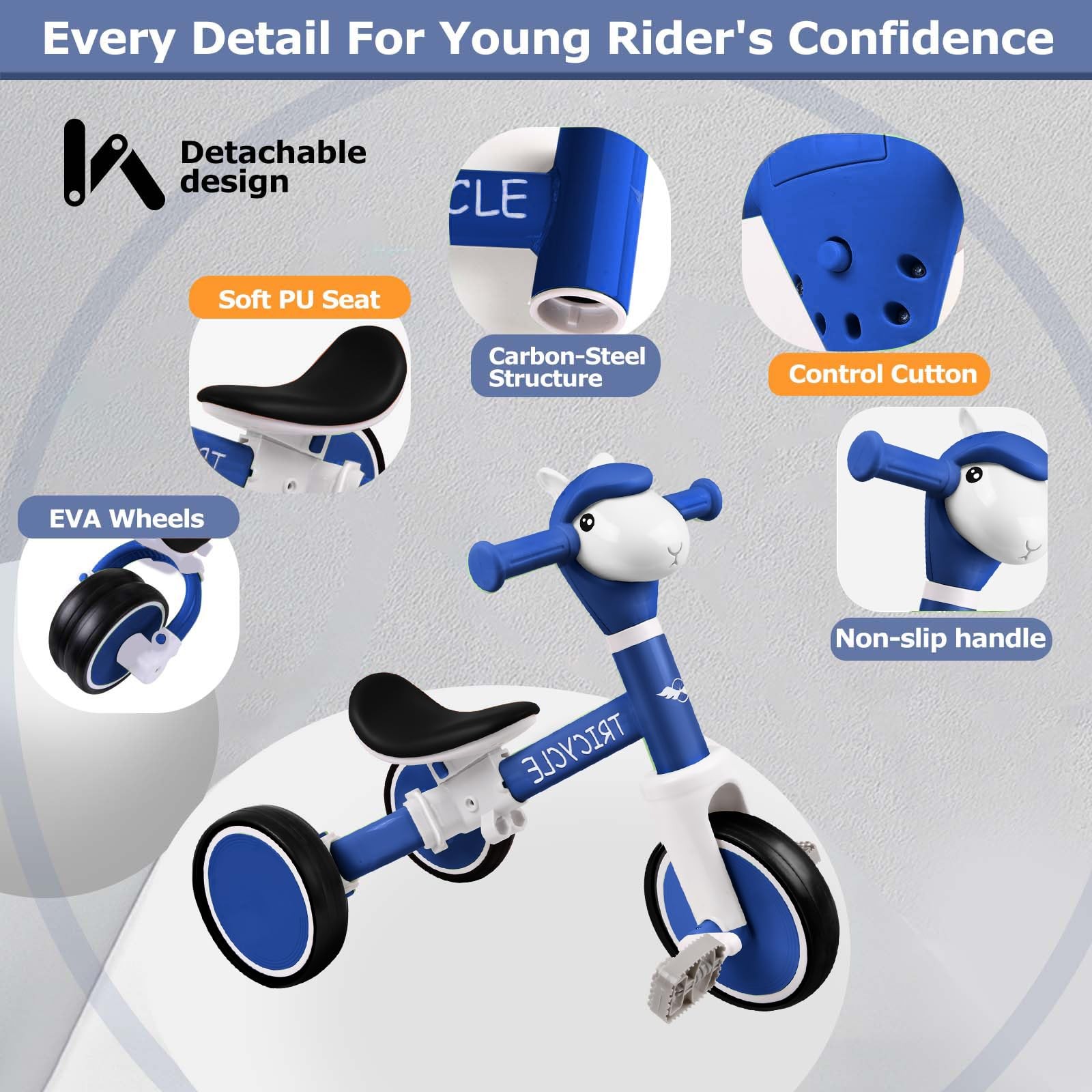 Balance Bike with Light & Music, Tricycle for Toddlers 1-5 Year Olds, Tricycl... thumbnail 3